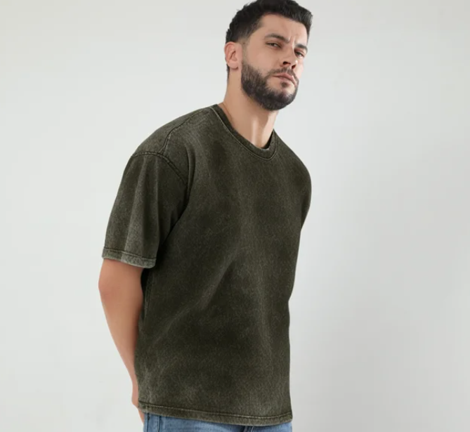 OLIVE GREEN ACID WASH OVERSIZED TEE