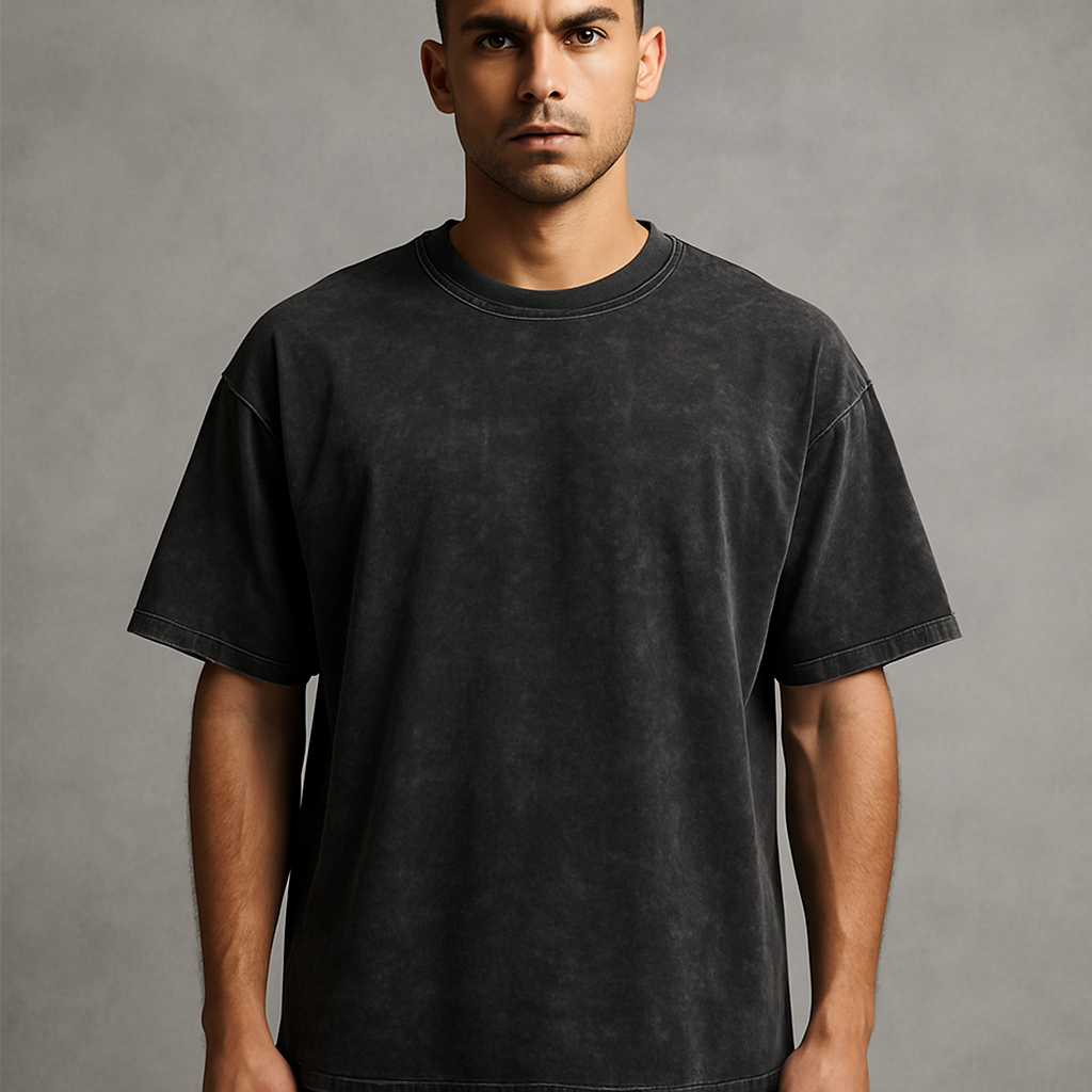BLACK ACID WASH OVERSIZED TEE