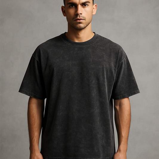BLACK ACID WASH OVERSIZED TEE