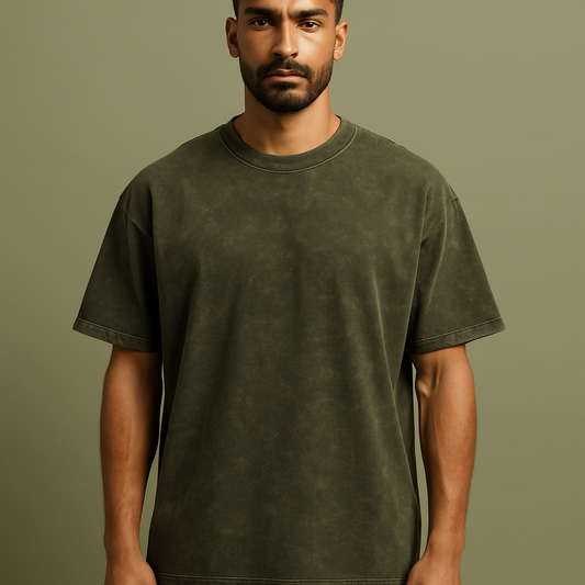 OLIVE GREEN ACID WASH OVERSIZED TEE
